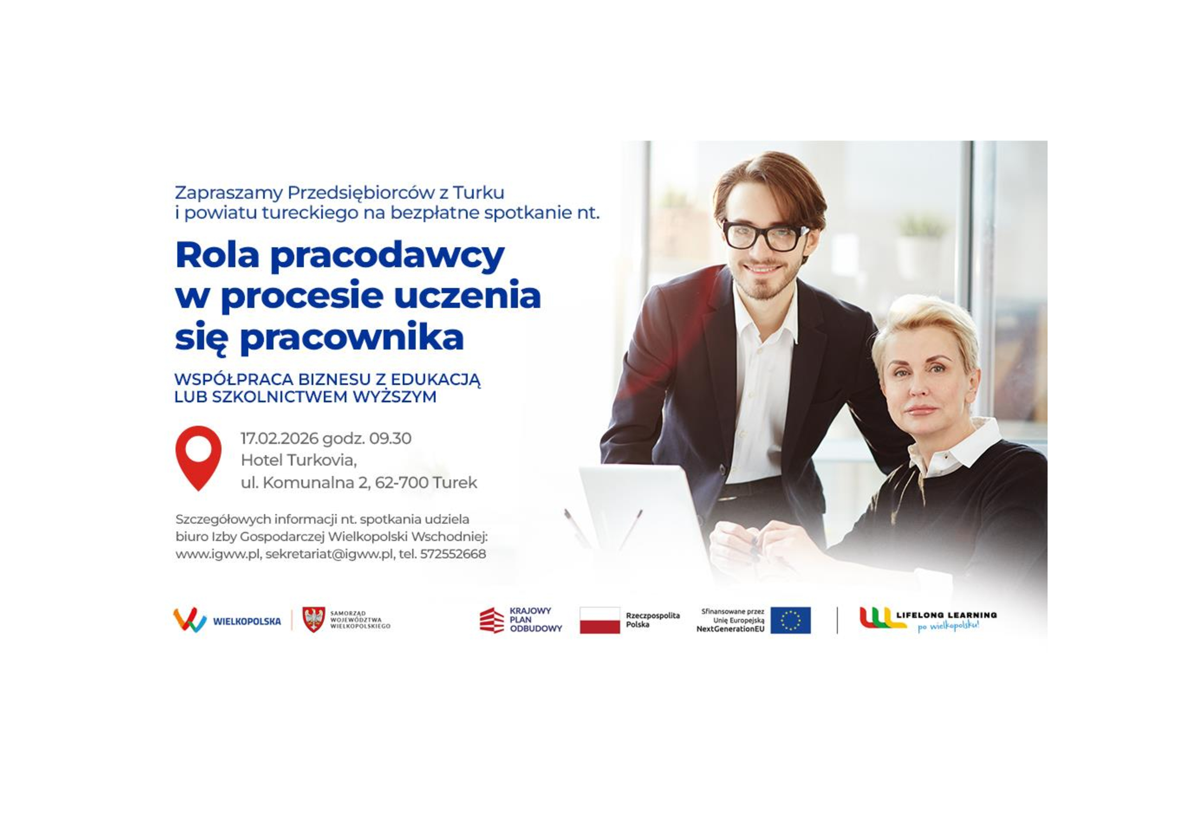 Zapraszamy Pracodawców z Turku i powiatu tureckiego na spotkanie: “Rola pracodawcy w procesie uczenia się pracownika”-WSPÓŁPRACA BIZNESU Z EDUKACJĄ LUB SZKOLNICTWEM WYŻSZYM